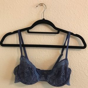 Blue lace balcony bra